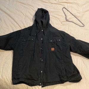 Carhartt winter coat, button up fleece lined. Black in color.  Light use. XXL.